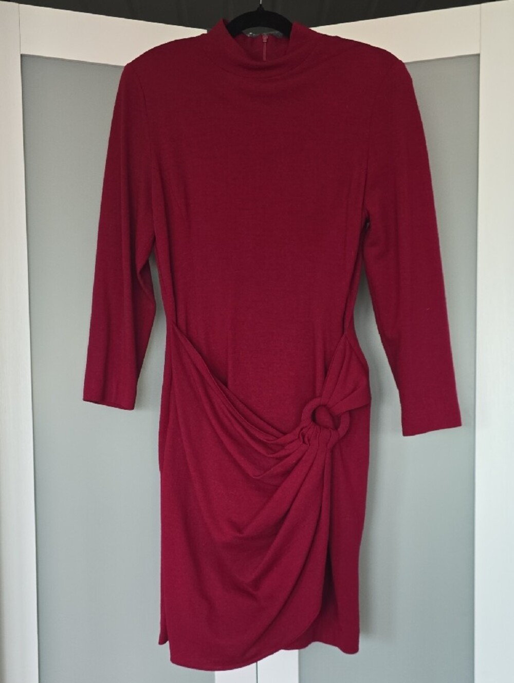 Vintage Tahari Petite 8 100% New Wool Mock Neck Draped Ring Dress - Made in USA - Picture 2 of 10